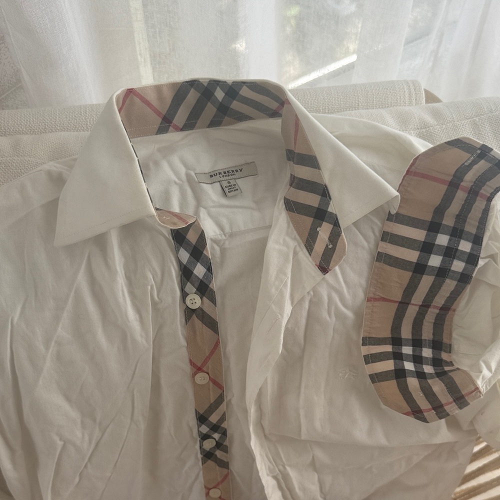 Burberry Ivory Shirt with Classic Check Trim